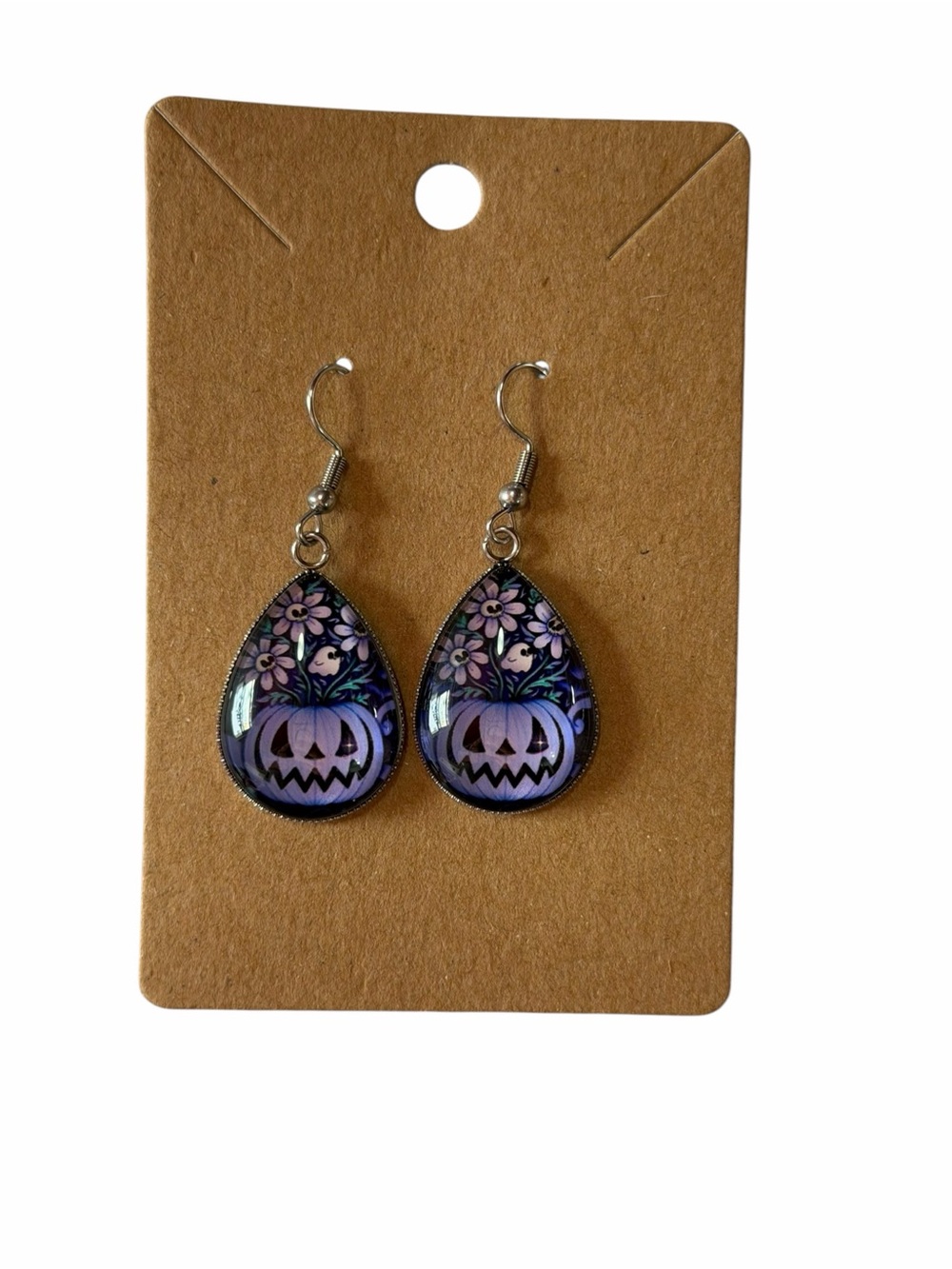 Purple Teardrop Halloween Pumpkin Dangle Earrings